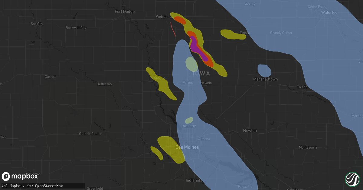 Hail map in Kelley, IA on July 20, 2026