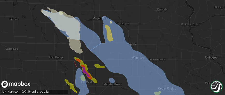 Hail map in Kesley, IA on July 20, 2026
