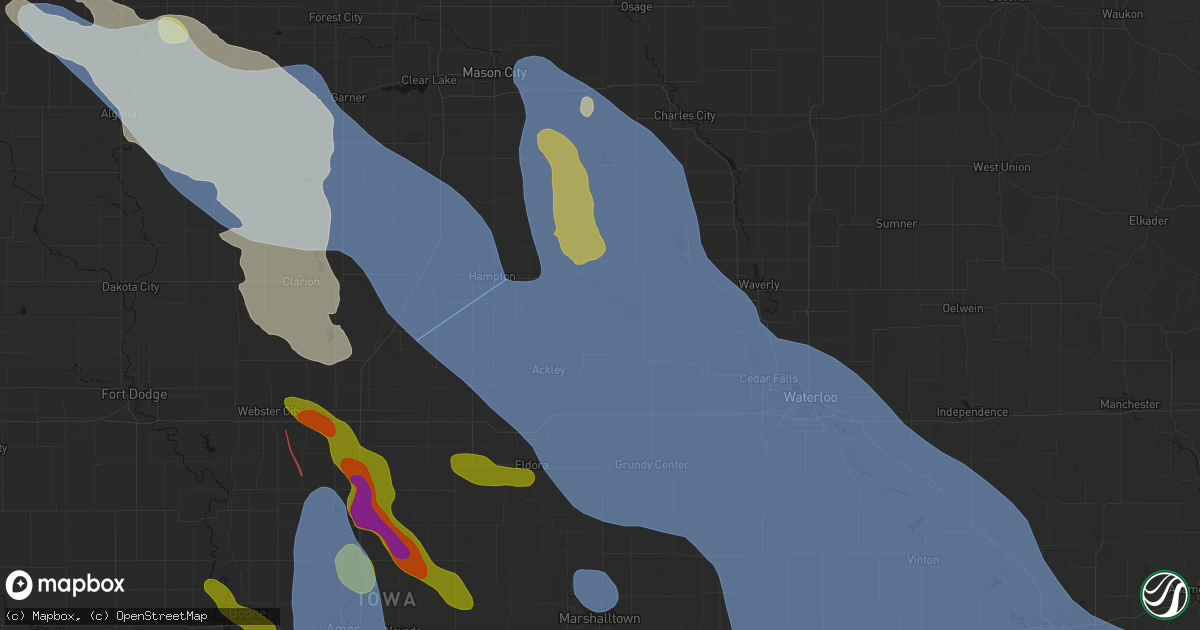 Hail map in Kesley, IA on July 20, 2026