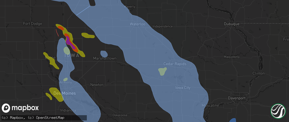 Hail map in Keystone, IA on July 20, 2026