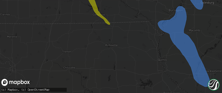 Hail map in Kirksville, MO on July 20, 2026