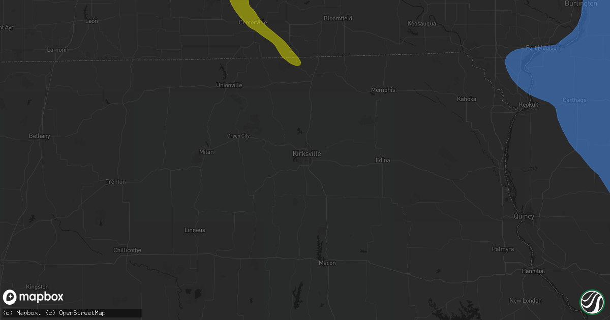 Hail map in Kirksville, MO on July 20, 2026