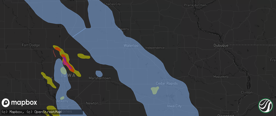 Hail map in La Porte City, IA on July 20, 2026