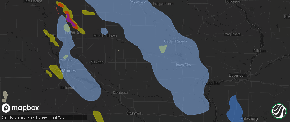 Hail map in Ladora, IA on July 20, 2026