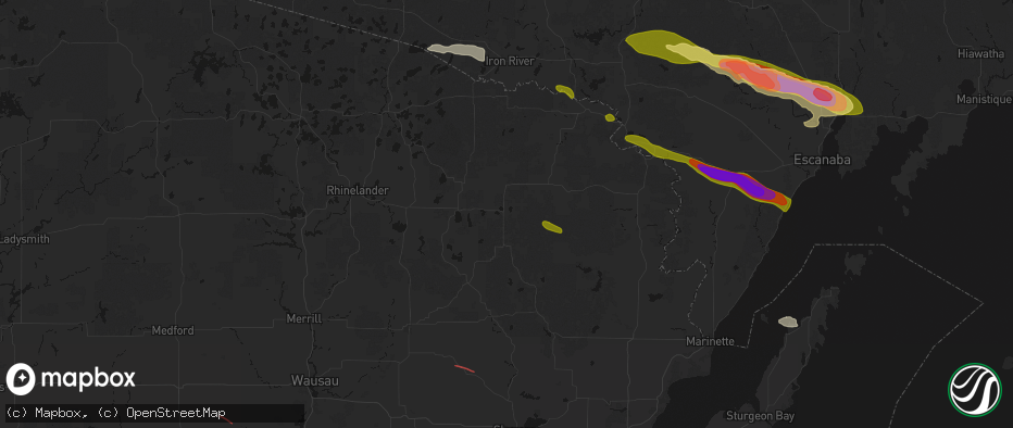 Hail map in Laona, WI on July 20, 2026