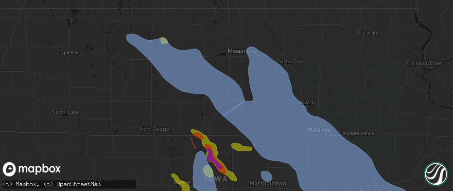 Hail map in Latimer, IA on July 20, 2026