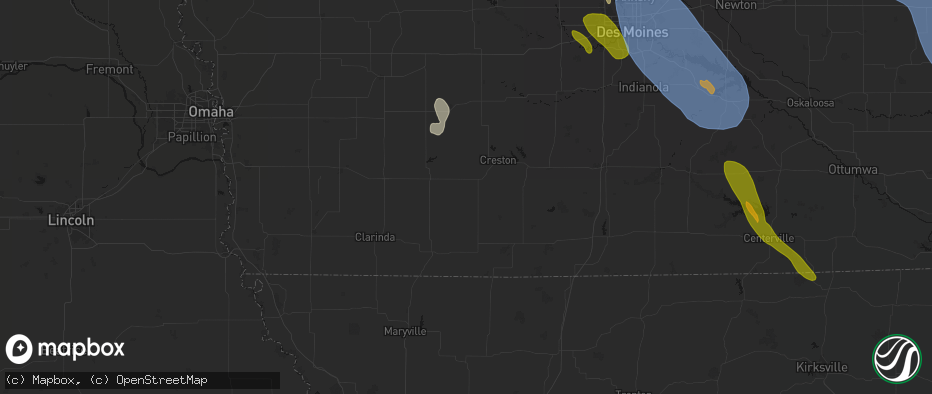 Hail map in Lenox, IA on July 20, 2026