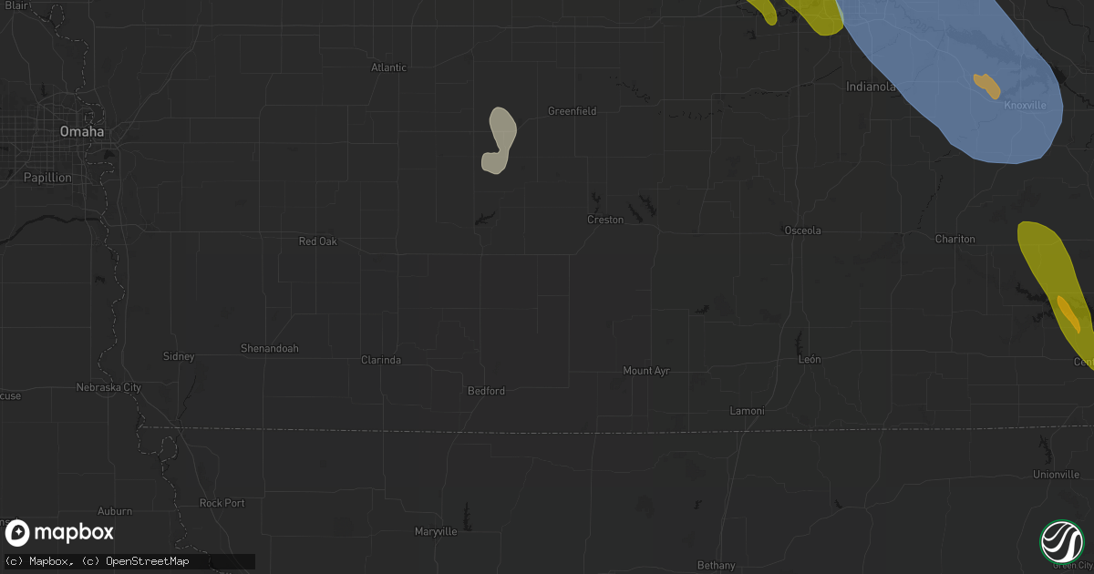Hail map in Lenox, IA on July 20, 2026