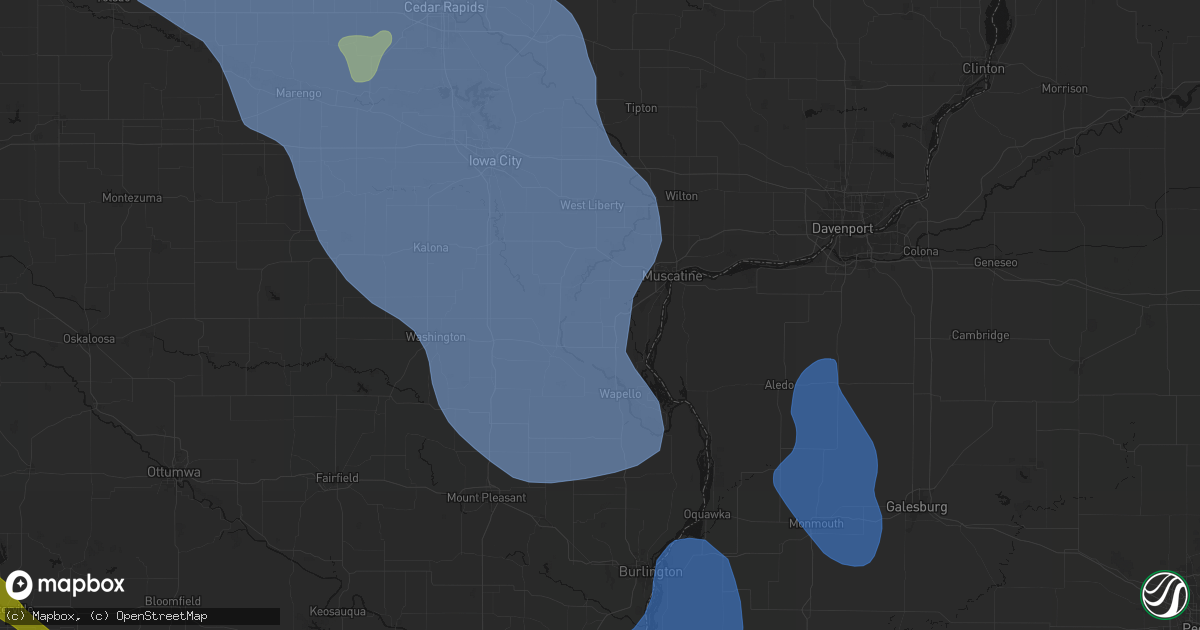 Hail map in Letts, IA on July 20, 2026