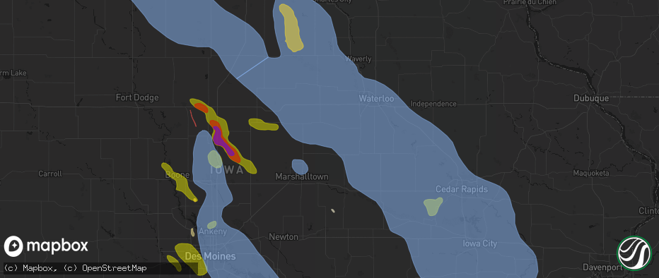Hail map in Lincoln, IA on July 20, 2026