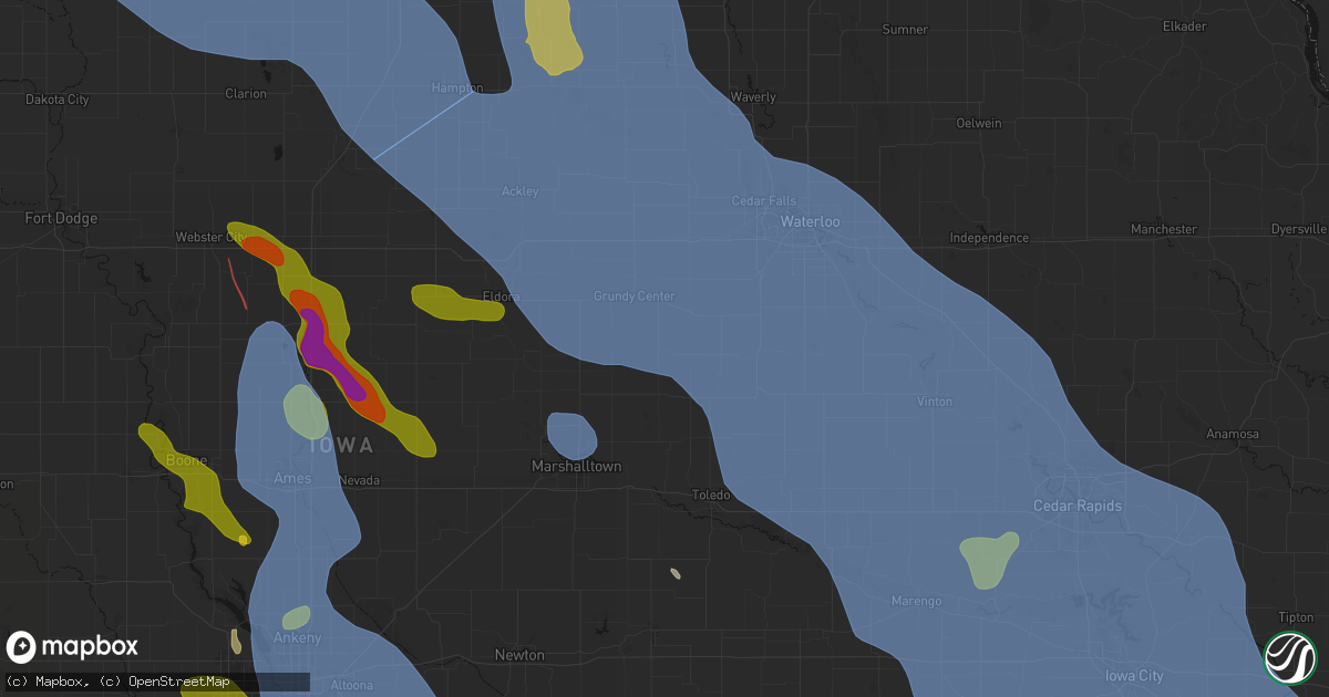 Hail map in Lincoln, IA on July 20, 2026