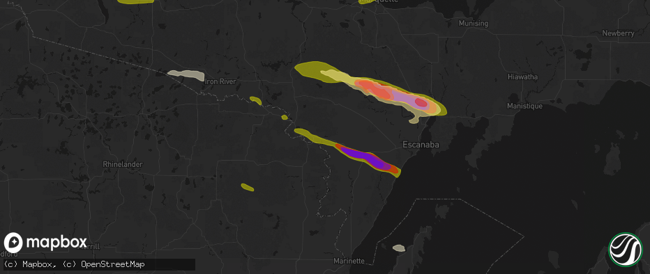 Hail map in Loretto, MI on July 20, 2026