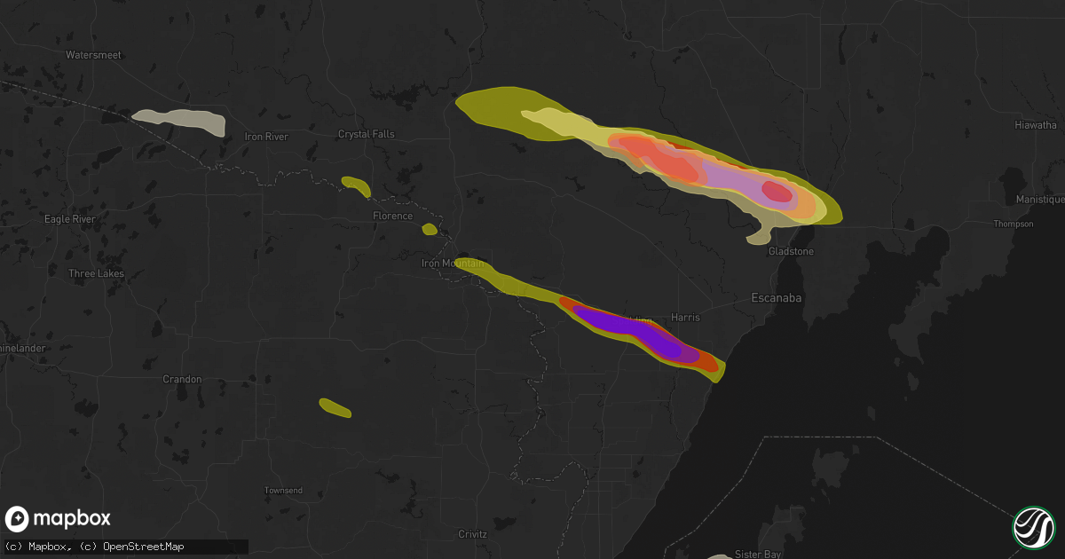 Hail map in Loretto, MI on July 20, 2026