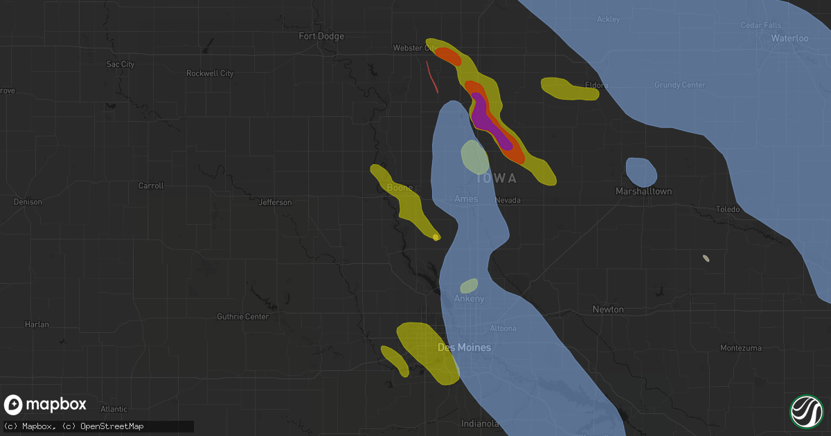 Hail map in Luther, IA on July 20, 2026