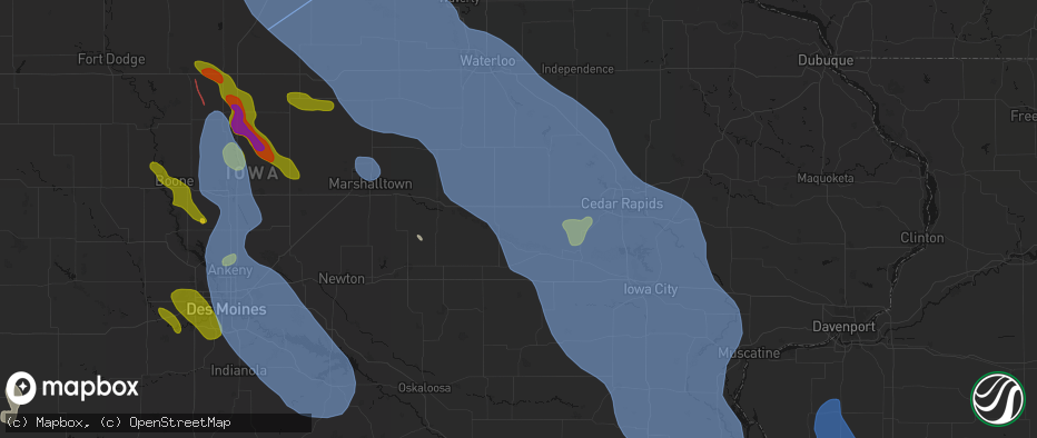 Hail map in Luzerne, IA on July 20, 2026