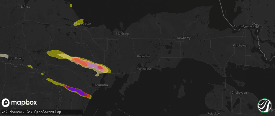 Hail map in Manistique, MI on July 20, 2026
