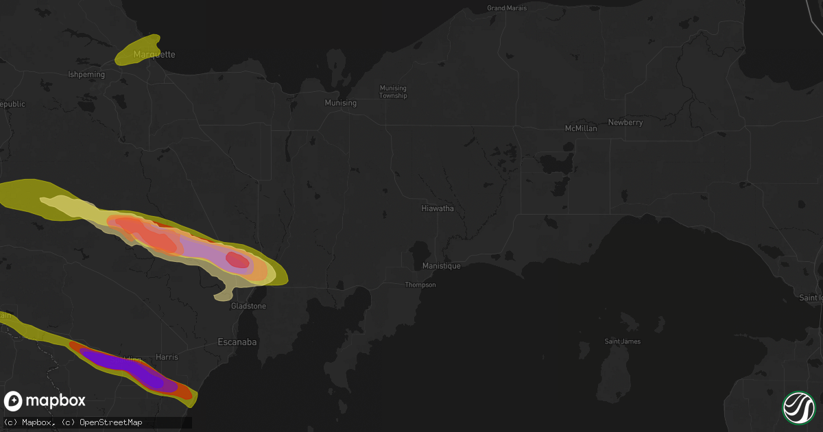 Hail map in Manistique, MI on July 20, 2026