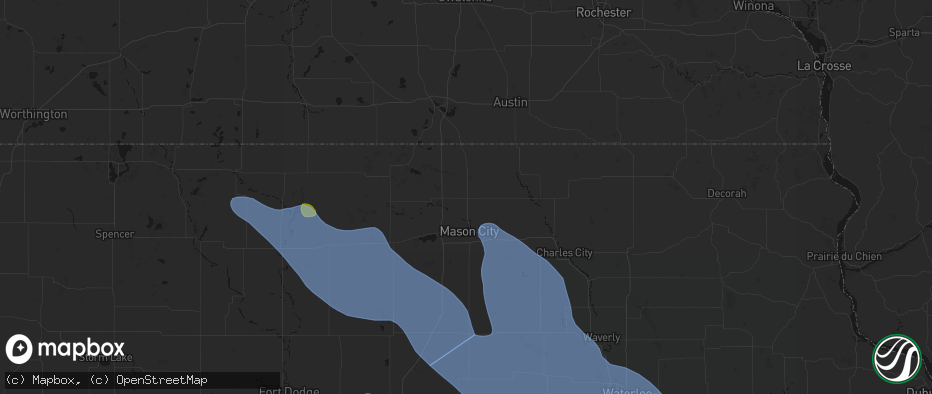 Hail map in Manly, IA on July 20, 2026