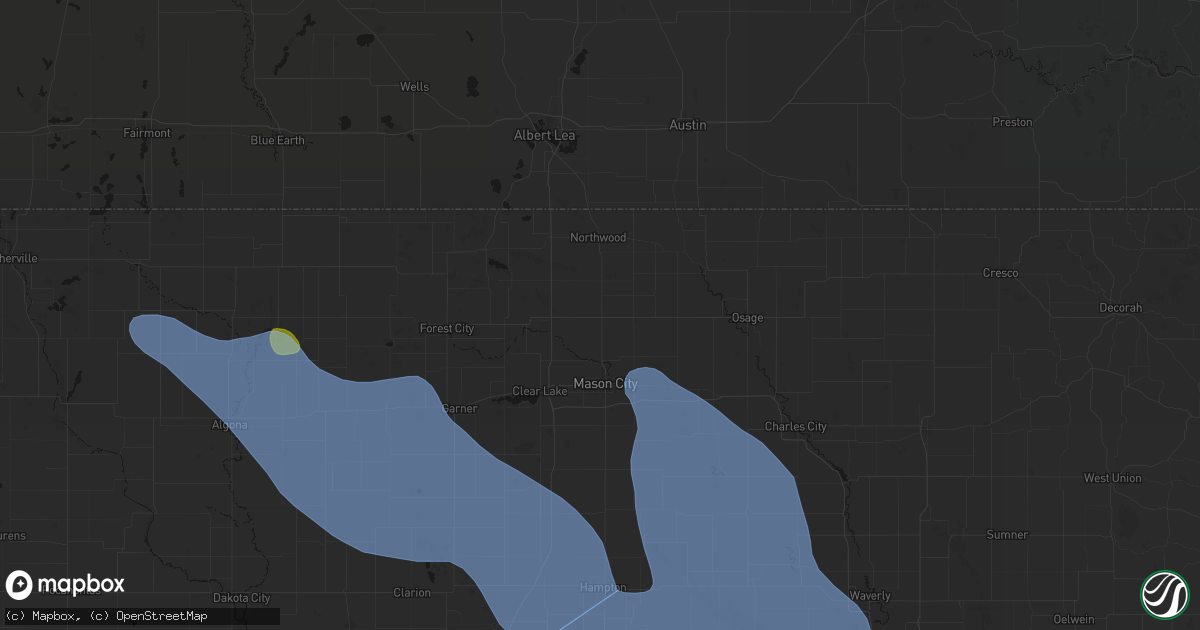 Hail map in Manly, IA on July 20, 2026