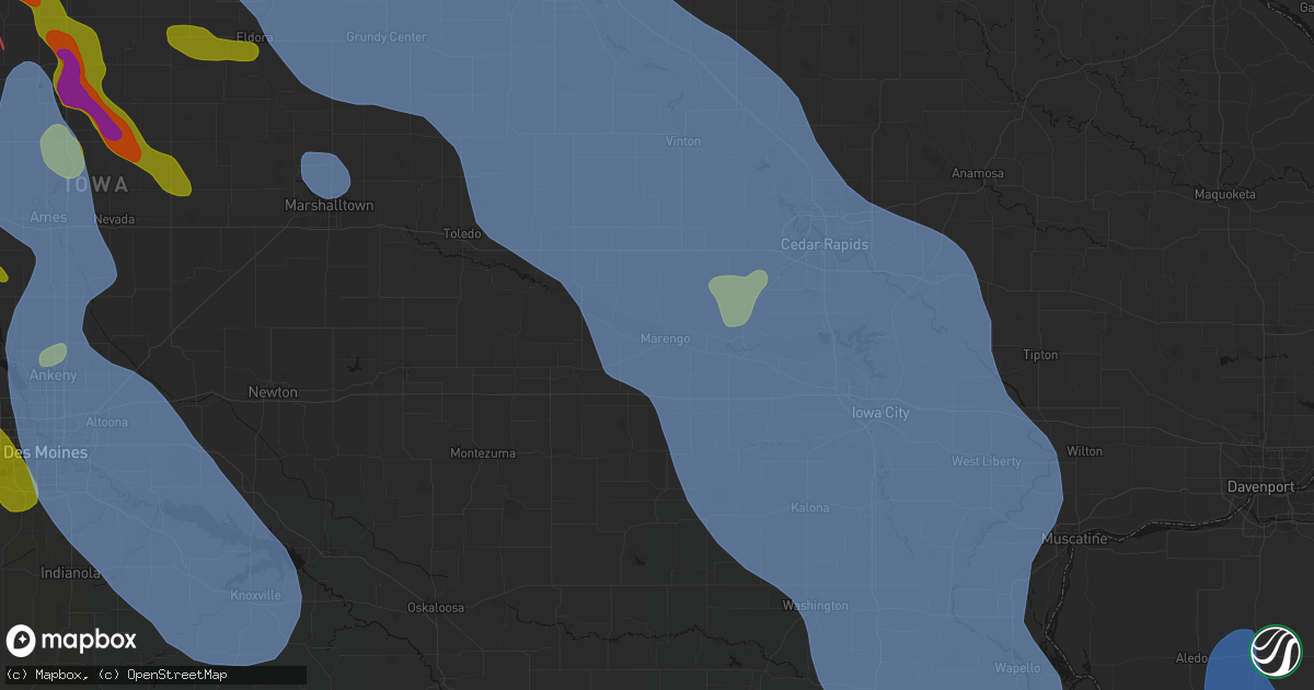 Hail map in Marengo, IA on July 20, 2026