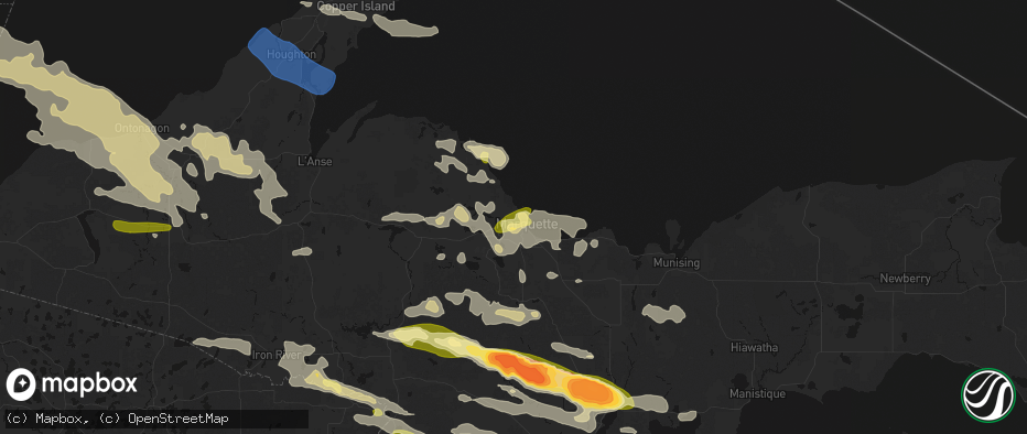 Hail map in Marquette, MI on July 20, 2026