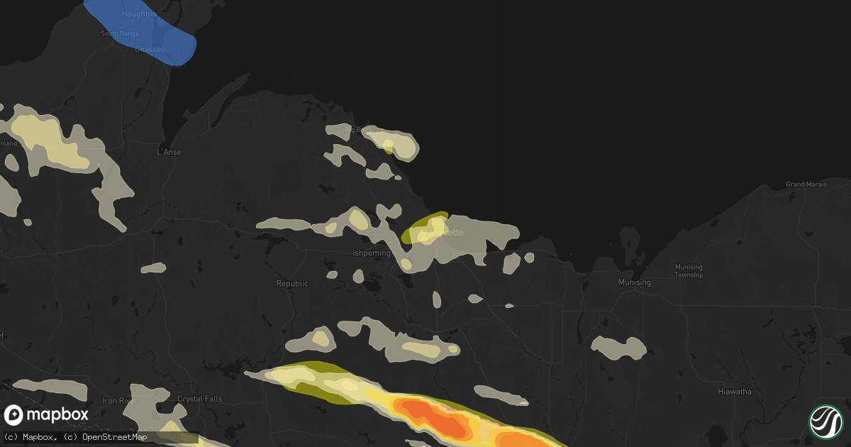 Hail map in Marquette, MI on July 20, 2026