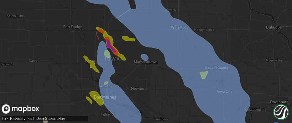 Hail map in Marshalltown, IA on July 20, 2026