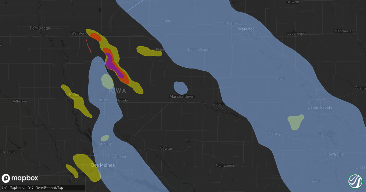 Hail map in Marshalltown, IA on July 20, 2026