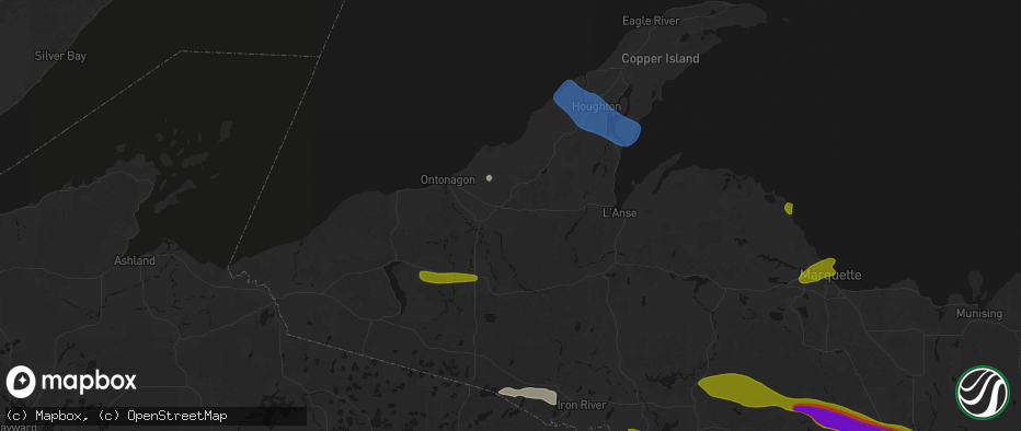 Hail map in Mass City, MI on July 20, 2026