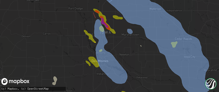 Hail map in Maxwell, IA on July 20, 2026