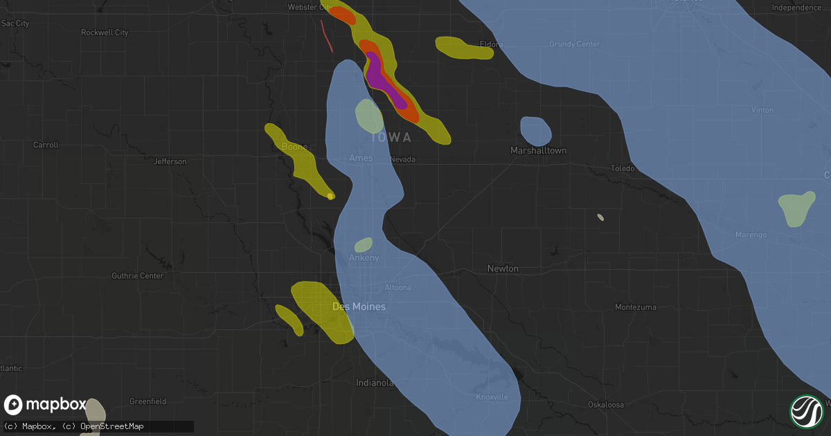 Hail map in Maxwell, IA on July 20, 2026