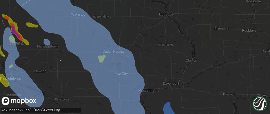 Hail map in Mechanicsville, IA on July 20, 2026