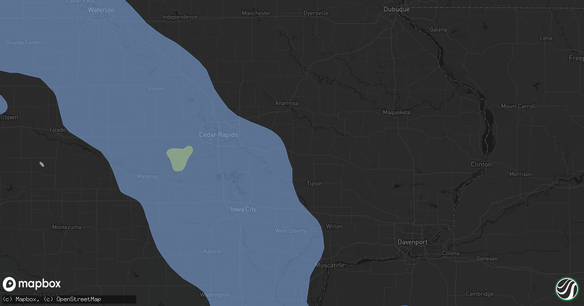 Hail map in Mechanicsville, IA on July 20, 2026