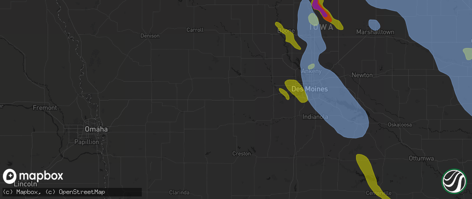 Hail map in Menlo, IA on July 20, 2026