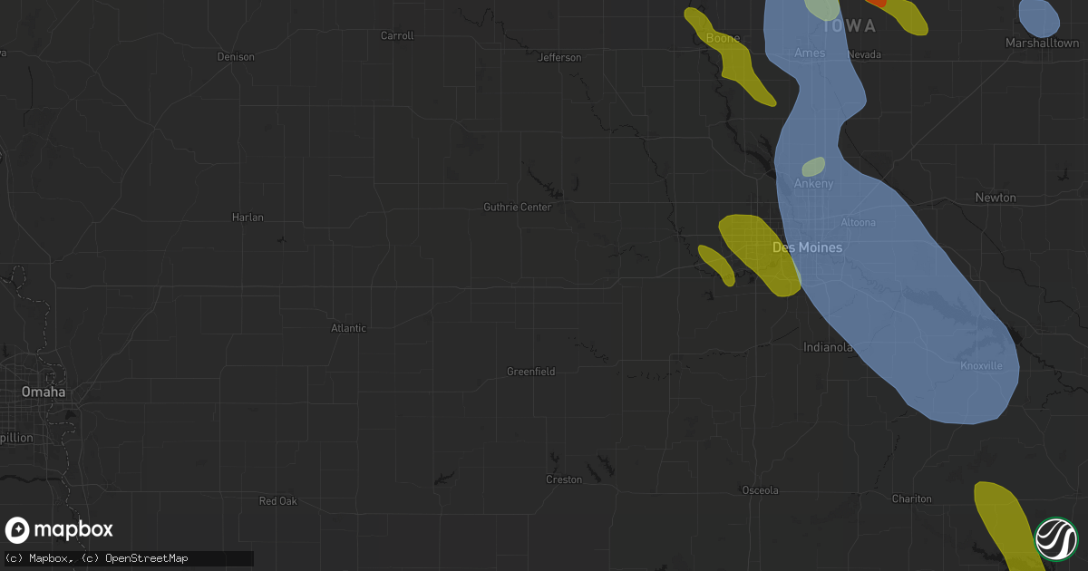 Hail map in Menlo, IA on July 20, 2026