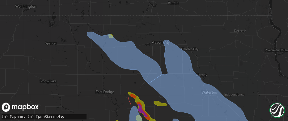 Hail map in Meservey, IA on July 20, 2026