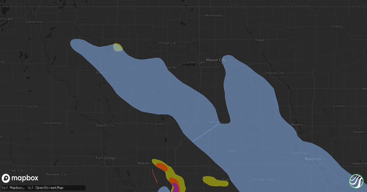 Hail map in Meservey, IA on July 20, 2026
