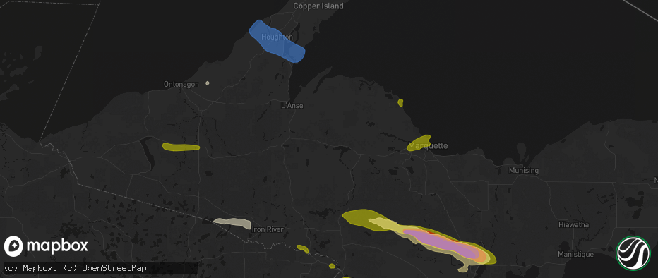 Hail map in Michigamme, MI on July 20, 2026