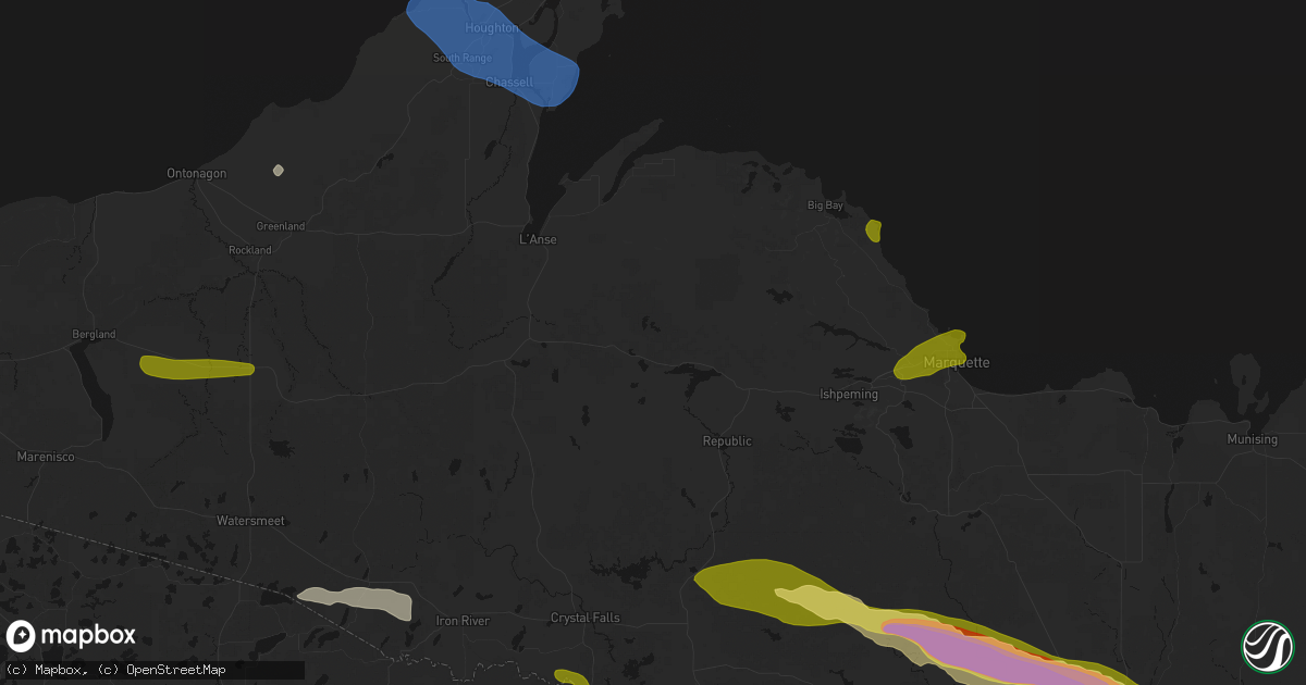 Hail map in Michigamme, MI on July 20, 2026