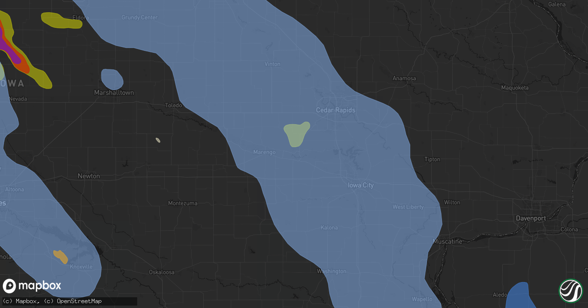Hail map in Middle Amana, IA on July 20, 2026