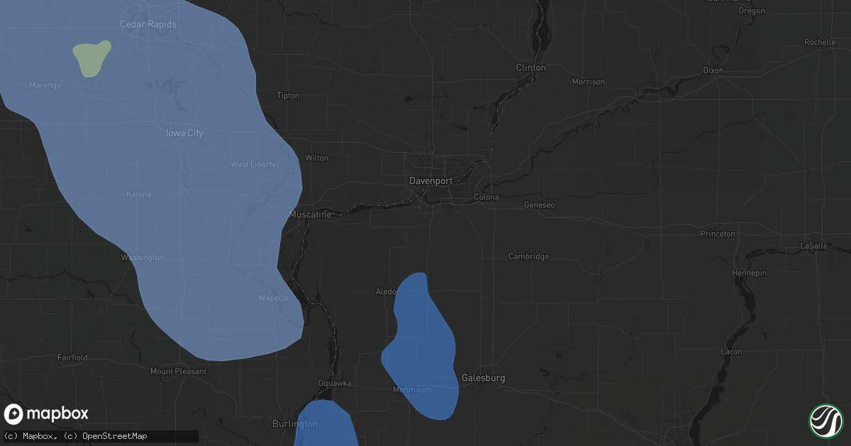 Hail map in Milan, IL on July 20, 2026