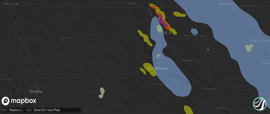 Hail map in Minburn, IA on July 20, 2026