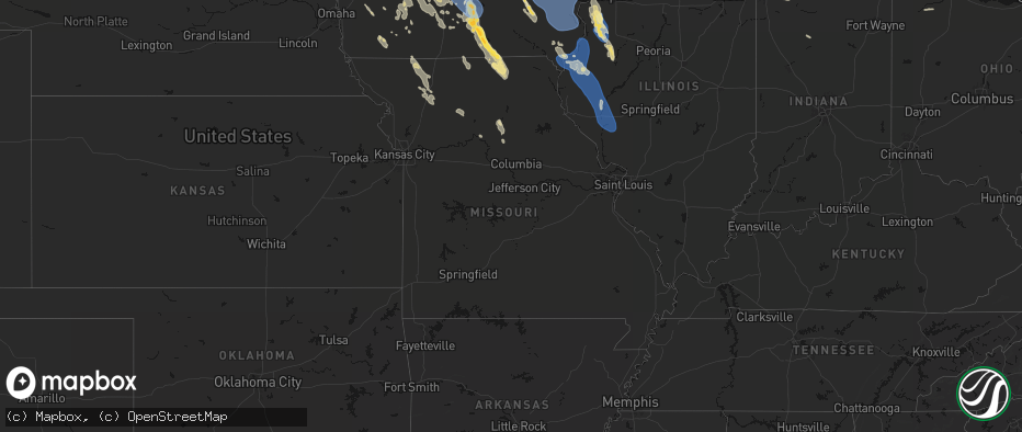 Hail map in Missouri on July 20, 2026
