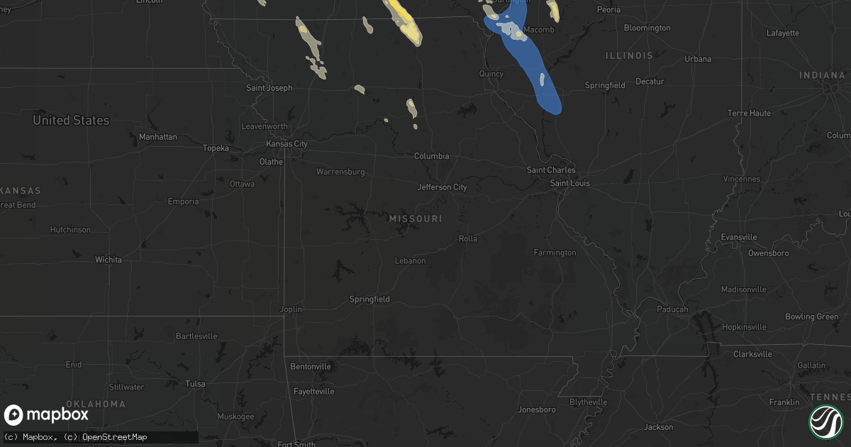 Hail map in Missouri on July 20, 2026