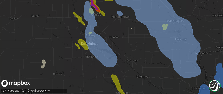 Hail map in Monroe, IA on July 20, 2026