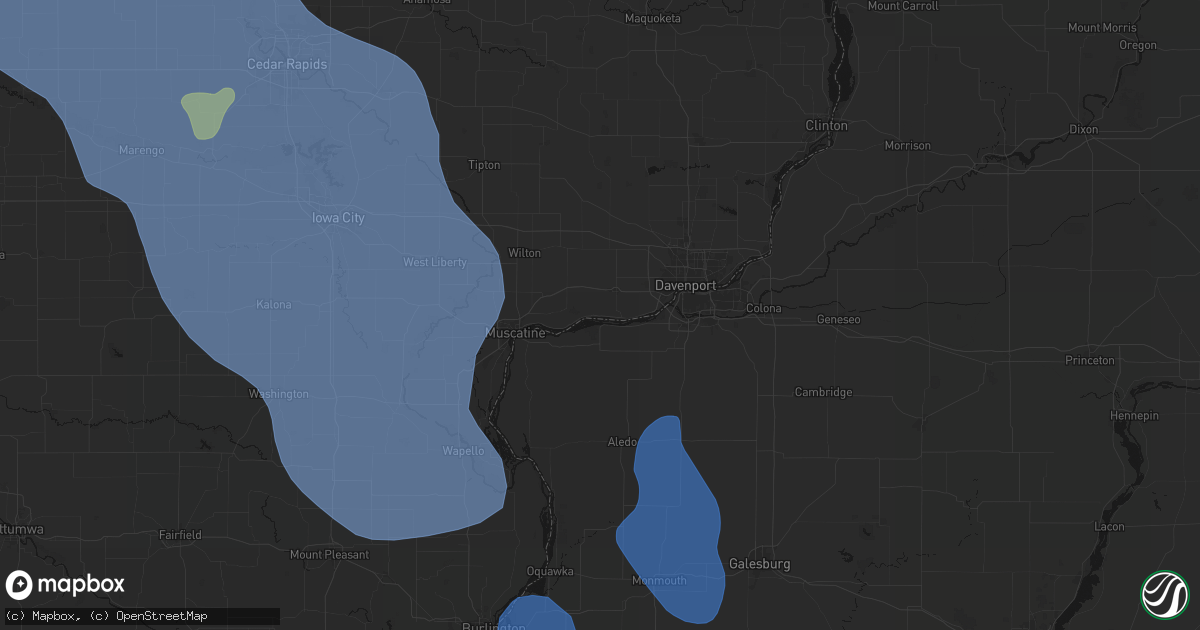 Hail map in Montpelier, IA on July 20, 2026
