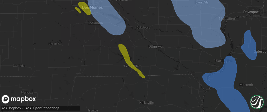 Hail map in Moravia, IA on July 20, 2026