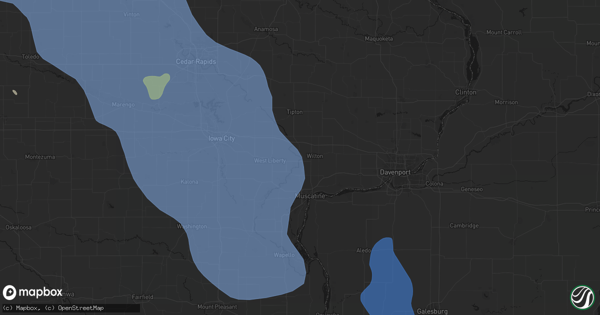 Hail map in Moscow, IA on July 20, 2026