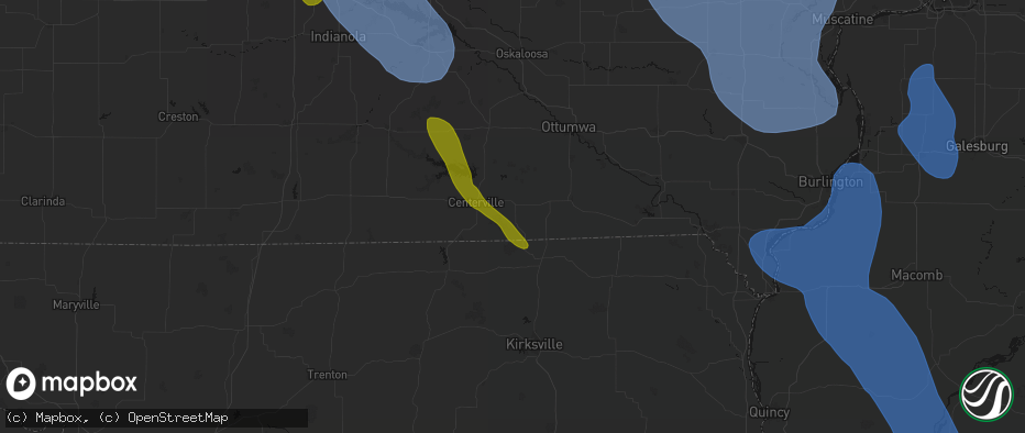 Hail map in Moulton, IA on July 20, 2026