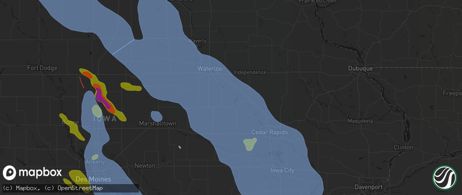 Hail map in Mount Auburn, IA on July 20, 2026